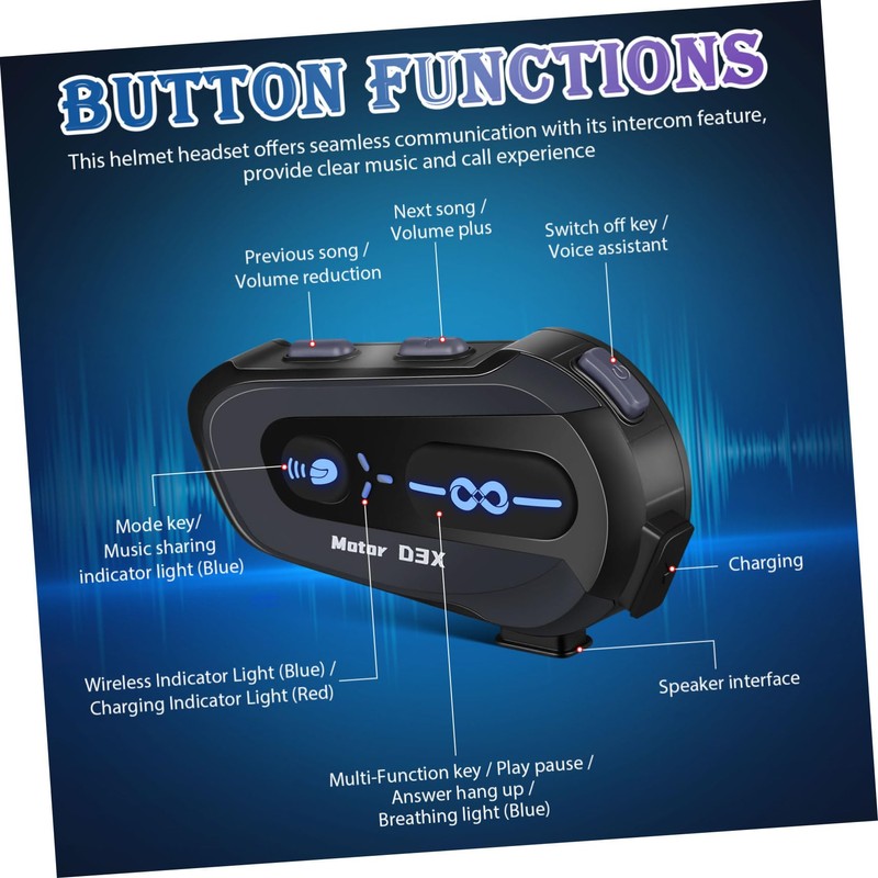 Operitacx Wireless Motorcycle Helmet Headset Intercom System Range Dustproof Frostproof