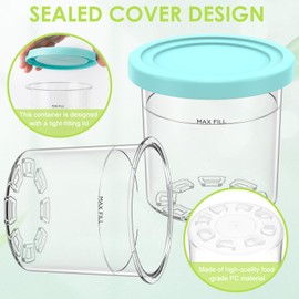 4 Pack Ice Cream Tubs for Ninja Creami, Stackable Ice Cream Pints Container Compatible with NC301/NC300/NC299AMZ/CN301CO Series, Ice Cream Storage Cup with Lids and Scoops for Home Kitchen (B)