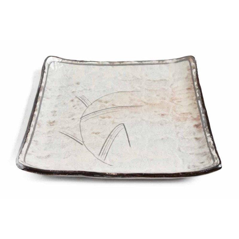 [Muneyama Kiln] Honhonokuhiki Bamboo Carving Square Platter, 9.8 inches (25