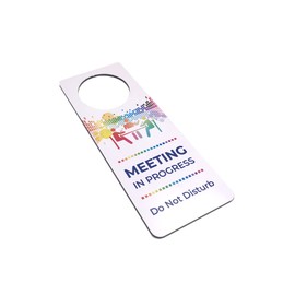 Do Not Disturb Meeting In Progress - Vibrant Coloured Printed Door Hanger Sign - for use in Business, Corporate, Home Office & Workplaces. Shipped Globally.