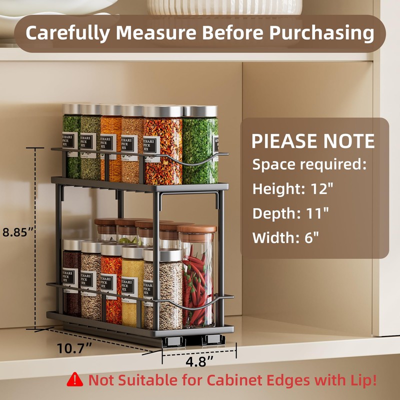 Bunoxea Pull Out Spice Rack 2 Pack,Slide Out Cabinet Spice