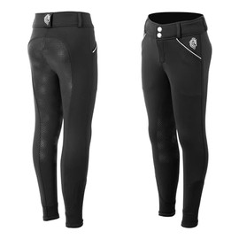 Equinavia Greta Kids Unisex Fleece Lined English Winter Full Seat Riding Breeches for Girls, Boys - Black - 10