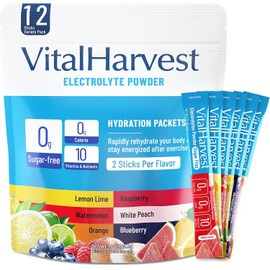 12 sobres de electrolitos en polvo, 6 sabores, sin azúcar, para hidratación diaria intravenosa con sabor a limón, lima, sandía y naranja.