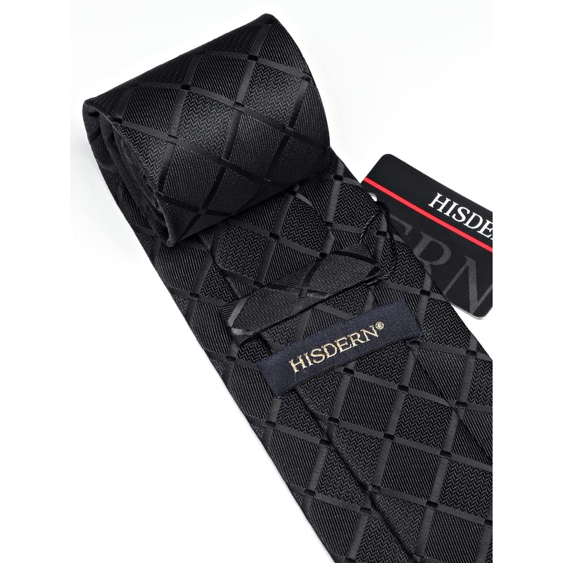 HISDERN Men's Wedding Ties and Pocket Square Tie Plaid Cufflink