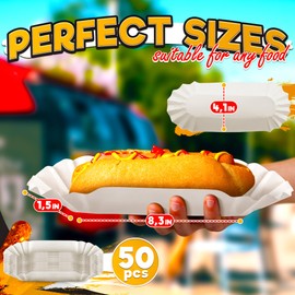 50 Pcs Hotdog Trays Disposable for Party and BBQ - Durable Paper Hot Dog Trays Disposable for Food Serving, Suitable for Hotdogs and Nachos, Microwave-Safe and Grease Resistant, Hot Dog Holders
