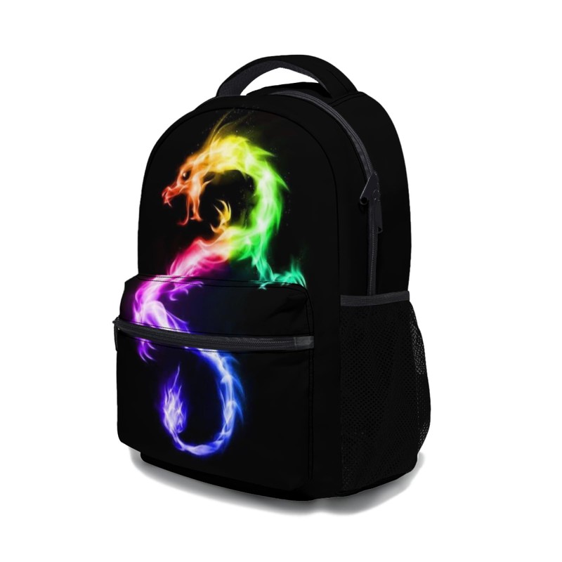 Anyako Fire Rainbow Dragon Black School Backpack, Kids bag for