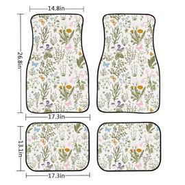 TVMDIZEE Floral Car Floor Mats 4Pcs Vintage Garden Plants with Herbs Wildflowers Butterfly Botanical Design Floor Mats for Cars Custom Front Rear Vehicle Rugs Universal Auto Accessories for Trucks