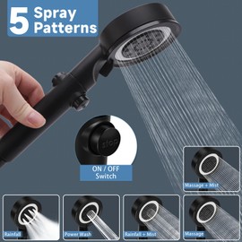 5+1 Mode High Pressure Replacement Black RV Shower Head with Hose