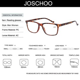 JOSCHOO 5 Pack Reading Glasses Men Women Spring Hinges Comfortable Glasses for Reading (5 Tortoise, 3.5)Medium