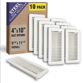 [10 Pack] Fits 4x10 and 10x4 Duct Opening | Floor Register with Louvered Design by Handua | Heavy Duty Walkable Design with Damper | Floor Vent Grille | Easy to Adjust Air Supply Lever | Off White