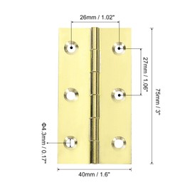 sourcing map 4 Pcs Folding Butt Hinges, 3 Inch Brass Small Door Hinges Butt Cabinet Hinges Folding Craft Hinges with Screws for Door Wooden Boxes Windows Dressers, Gold Tone