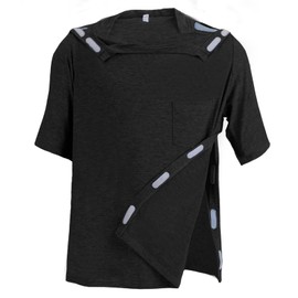 Unisex Post Shoulder Surgery Shirts Recovery Tear Away Short Sleeve Chemo Clothing with Stick On Fasteners, Convenient (US, Alpha, Large, Regular, Regular, Black)