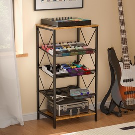 ThreeHio Guitar Pedal Organizer, 5 Tier Tuner Pedal Storage Shelf, Vintage Pedal Board Holder Stand, Freestanding Wooden Music Tuning Accessories Organization for Bass Guitar Ukulele Violin