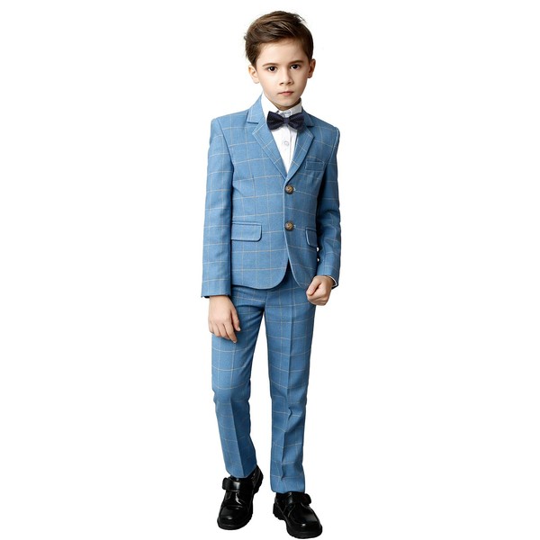 Yuanlu - Traje para niño (5 Piezas), Color Azul, Escocés