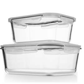 Razab 4 Pc (2700ML/ 91 Oz & 1520ML/ 51 Oz) Airtight Large Glass Food Storage Containers with Lids - BPA Free, Leak Proof Meal Prep Containers (2 Containers + 2 Lids) Microwave, Oven & Freezer Safe