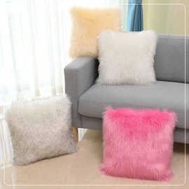 SHTGOI Faux Fur Cushion Covers, Fluffy Long Hair Cushion Cover, Decorative Single Sided Fur Sofa Cushion Cover, Super Soft Decorative Cushion Covers, Couch Cushion Covers for Sofa, Chair, Bed, 45 x 45