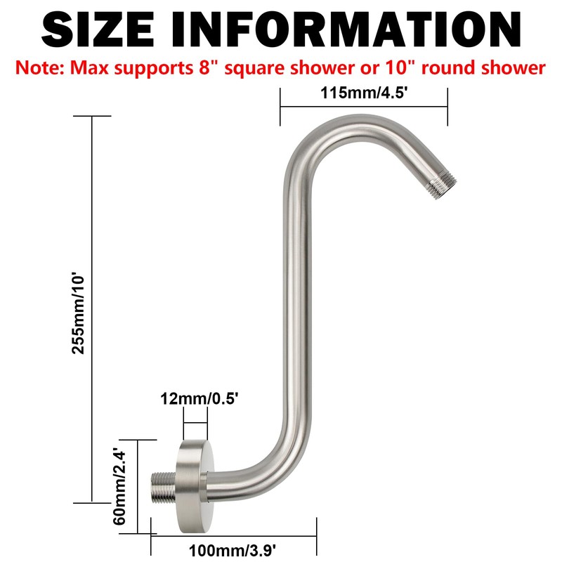NearMoon S Shaped Shower Head Riser Arm, Shower Extender Arm
