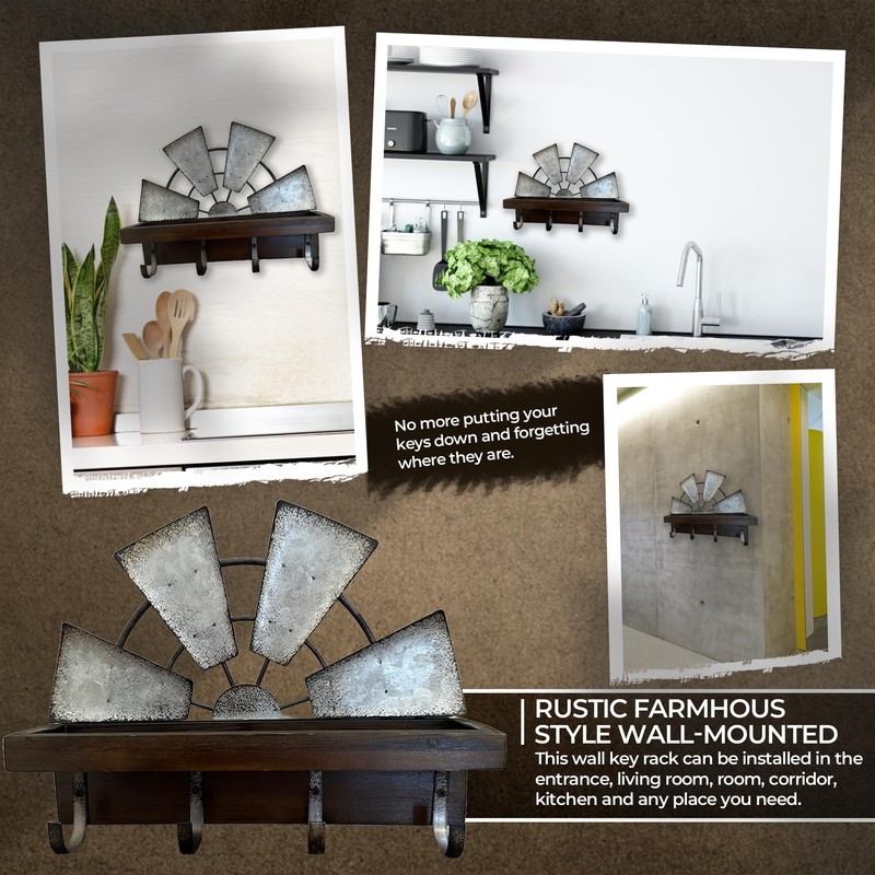Rooty Heart Windmill Key Holder for Wall Decorative Wall Mounted