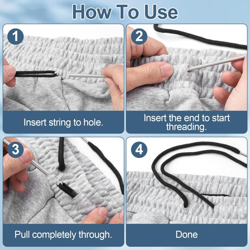 BEIQIYA 2pcs Drawstring Cord with Spring Threader Tool, Replacement Drawstring