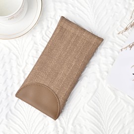 Knagsfa Soft Sunglass Case, Portable Eyeglass Bag Squeeze Top Leather Glasses Pouch for Women Men with Glasses Cloth, Brown