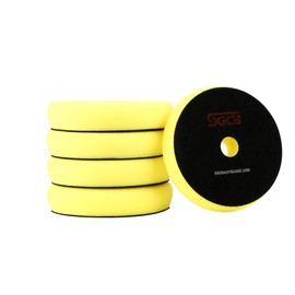 SGCB 6” Pro Buffing Pad Foam Polishing Sponge Pad Pack of 5, Heavy Cutting Grip Pad Hook & Loop Finishing Buffing Grinding Foam Disc Pad for Defect Scratch Eliminating Used On RO/DA Polisher, Yellow