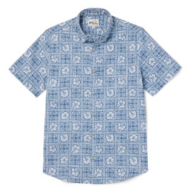 Reyn Spooner Pua Patchwork Tailored Button Front Hawaiian Aloha Shirt, Infinity Blue, 2XL