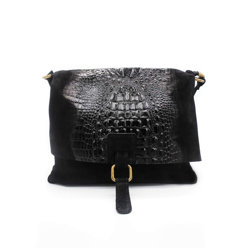 Kitise Womens Soft Italian Suede Leather CrocSkin Pattern Flap Over