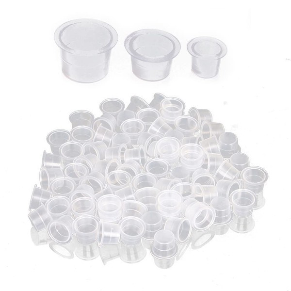 Duories Pack of 100 9 mm Small Tattoo Colour Caps Cups, Clear Tattoo Paint Container, Transparent Plastic Tattoo Ink Ink Pigment Cups Ink Cup for Needle Tip Grip Tattoo Supplis Tattoo Accessories