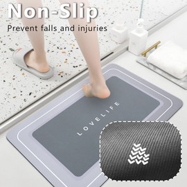YCTMALL Bath mat Rubber Bathroom Mat-Quick Dry Absorbent Rug Non-Slip Thin Bathroom Rug Instant Dry Magic Bath mats for Bathroom Floor Mat in Front of Bathtub, Sink, Grey, 17x35in