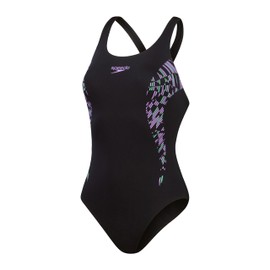 Speedo Womens Placement Muscleback Swimming Costume True Navy Sweet Purple Harlequin Green