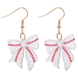 Baseball Bow Earrings for Woman, Sports Dangling Theme Softball Bowknot Dangle Earrings Ideal Jewelry Gift for Sport Player Lover Fans