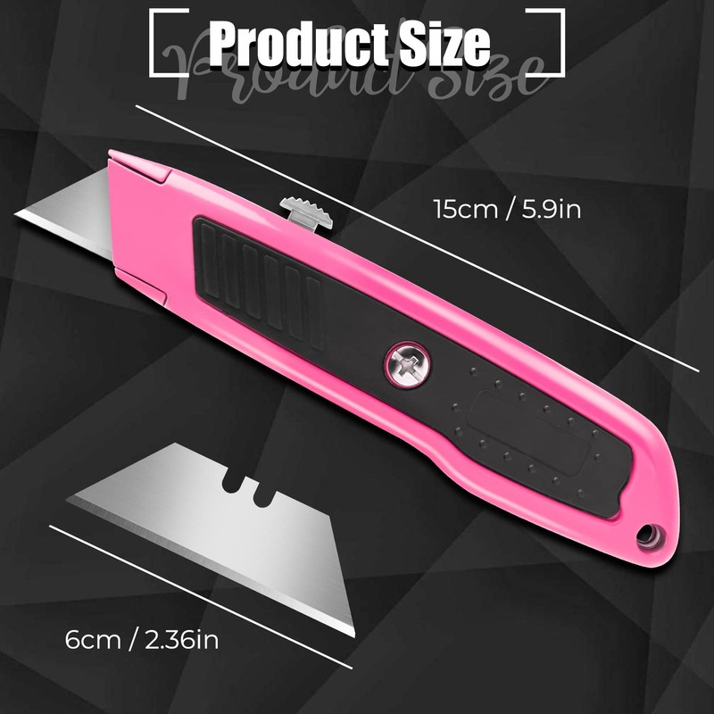 Jetmore Box Cutter, 2 Pack Pink Utility Knife, Durable Razor