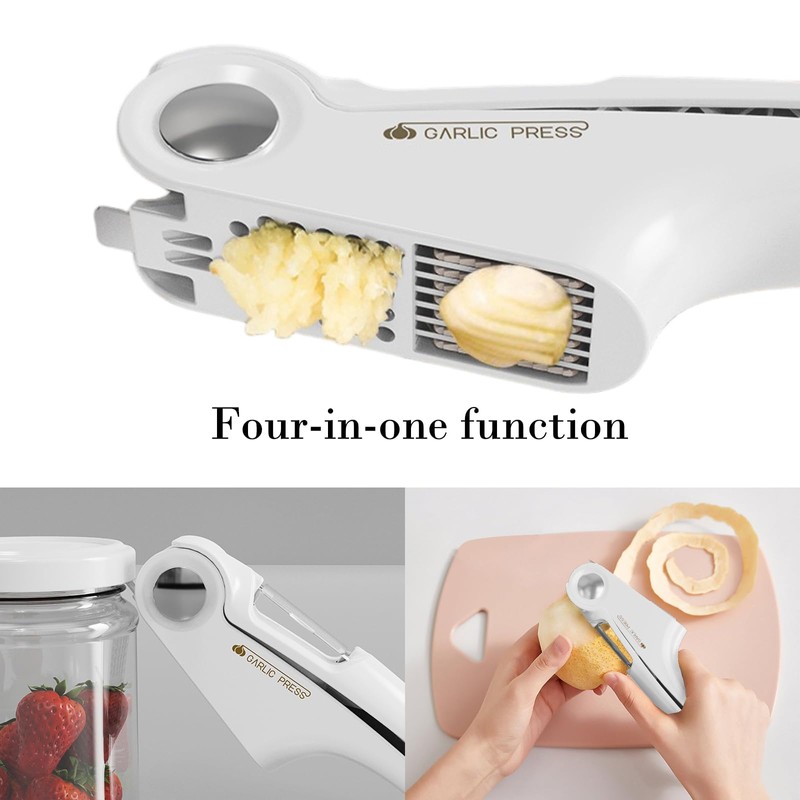 EAZHOP-Kitchen Garlic Press Kit - 4-in-1 Garlic Press Tool, Heavy