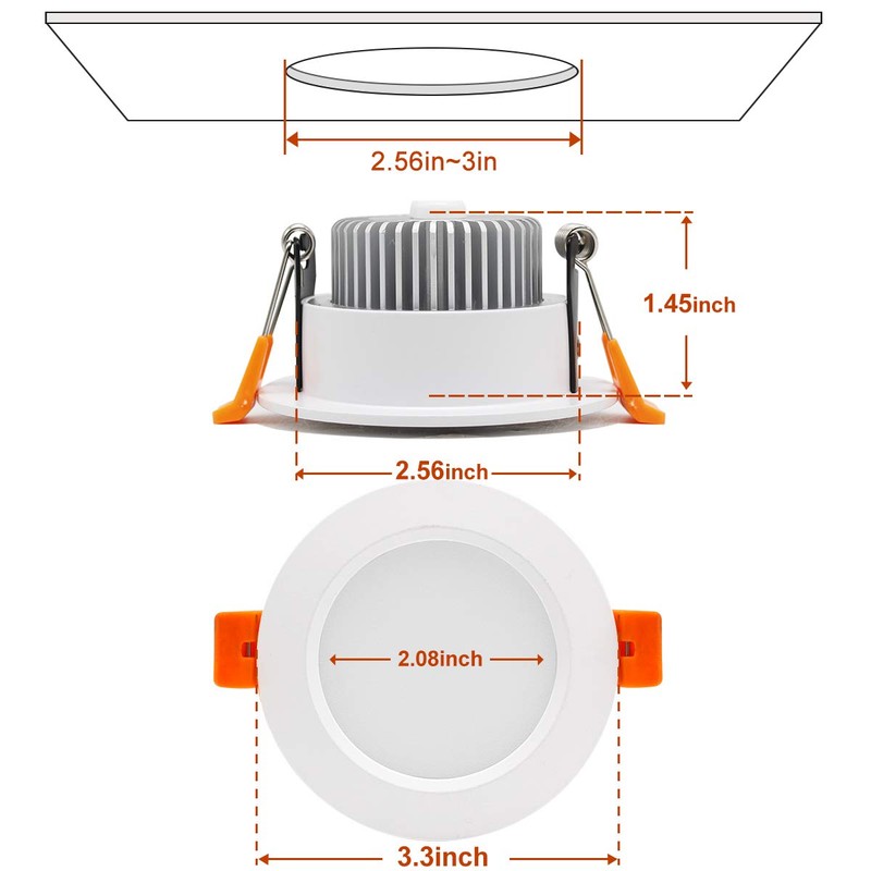 YGS-Tech 3 Inch LED Recessed Lighting Dimmable Downlight, 5W(40W Halogen