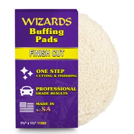 Wizards Finish Cut Buffing Pad - Velcro Backed, Blended Wool and Polyester, One-Step Buffer for Car Detailing - Cutting and Finishing Pad in One for Auto Detailing Supplies - 7½" x 1½"