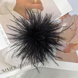 Dainty Feather Flower Large Brooch Pin for Women Men Elegant Oversized Floral Lapel Pins Shawl Dress Suit Clothes Accessories Wedding Party Dance Banquet Fashion Jewelry 150mm (Black)