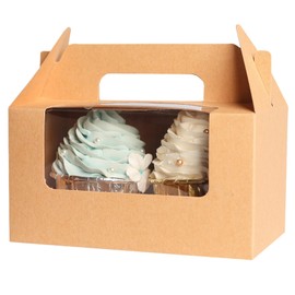 Gcardist Brown Cupcake Container Double Cupcake Stand Disposable 15 Double Cupcake Containers with Window 16.5 x 9.2 x 8.9 cm Cupcake Container (6.5 x 3.6 x 3.5 inches)