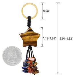 KYEYGWO Healing Crystal Star Heart-Shaped Keyring for Unisex, 7 Chakra Stone Lucky Charm Key Ring Decorative Healing Stone Bag Pendant, Brown (tiger's eye stone)