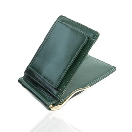 GRAV Men's Money Clip Card Case Wallet Bifold Bill Case Leather (IC Card Pocket with Hidden Pocket), Box shaped coin purse External type: Green