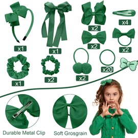 NOVIIML ck of 37 Hair Bow Accessories - School Uniform Hair Clips Grosgrain Bow Headband Ribbon Alligator Ponytail Holder for Toddlers Teen Girls Uniform Party Prom Wedding(Dark Green)