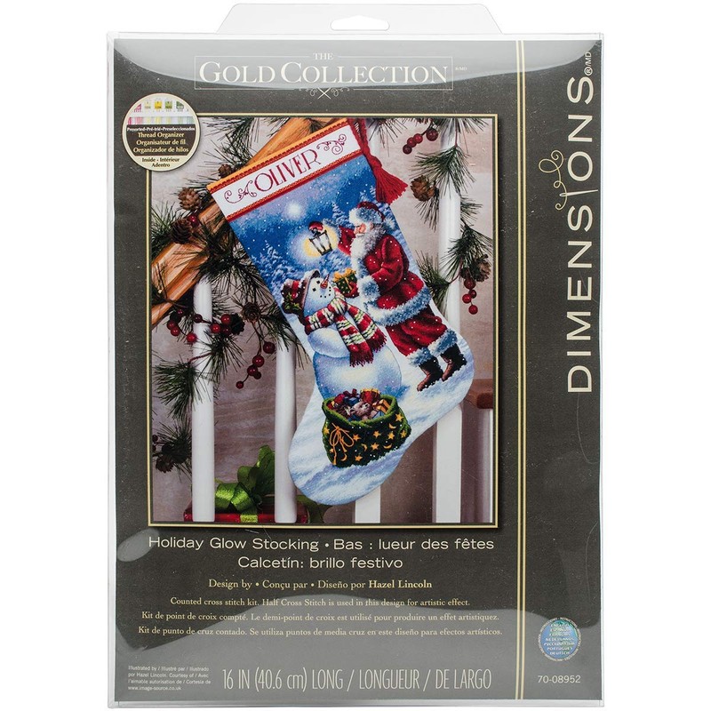 DIMENSIONS 70-08952 Counted Gold Collection Stocking: Holiday Glow, Aida, White,