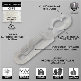 Kringle Traditions Christmas Light Clips for C7, Mini Lights, Icicle Lights Hangers for Gutters, Shingles (Omni All-in-One Clips, 100 Pack)