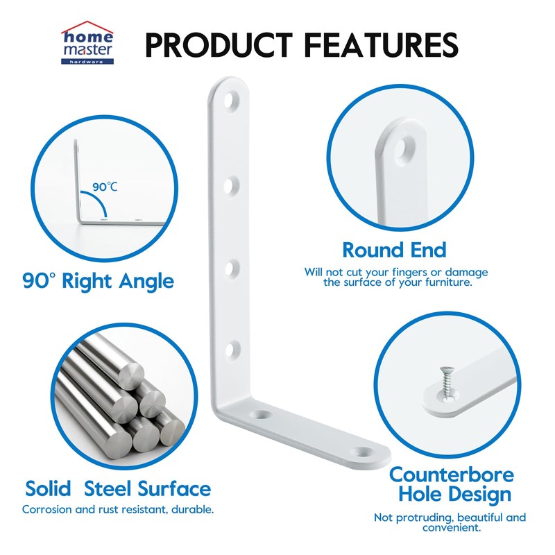 HOME MASTER HARDWARE Corner Brace White L Shelf Brackets Heavy