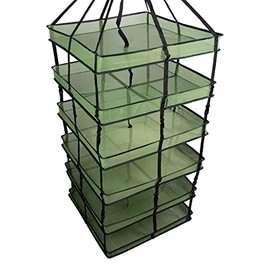 Grow1 Large Square Drying Rack 6-Layer 24x24in Collapsible Mesh Herb and Flower Hanging Dryer with Carrying Case and Center Support Strap