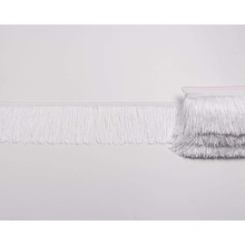 HEARTWISH Fringe Trim Lace Polyerter Fibre Tassel 4inch（″） Wide 10 Yards Long for Clothes Accessories and Latin Wedding Dress and DIY Lamp Shade Decoration Black (White)