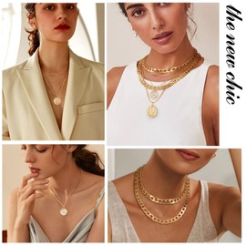 MJartoria Gold Layered Necklaces for Women Trendy Retro Coin Pendant Necklace Dainty Chunky Chain Choker Necklaces for Jewelry Birthday Gifts (Gold, Zodiac-Scorpio-3PCS Layered)