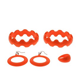 Zac's Alter Ego Bright Plastic Jewellery Set - Crinkle Bangles, Earrings & Ring Orange