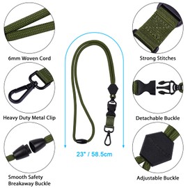 Wisdompro Vertical ID Card Holder, Name Holder, ID Card Case, Employee ID Card Case, Pass Case, Commuter Holder, Double-Sided, Holds 3 Cards, Round String Strap, Safety Device, Army Green