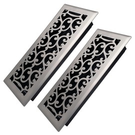 Howeall 4x12 Inches 2 Pack Heavy Duty Walkable Floor Register - Easy Adjust Air Supply Lever Decorative Floor Vent Covers - Savannah Design Vent Covers for Home - Satin Nickel