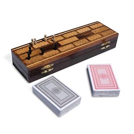 Thorness Wooden Cribbage Board with pegs and Two Packs of Playing Cards                                                                               